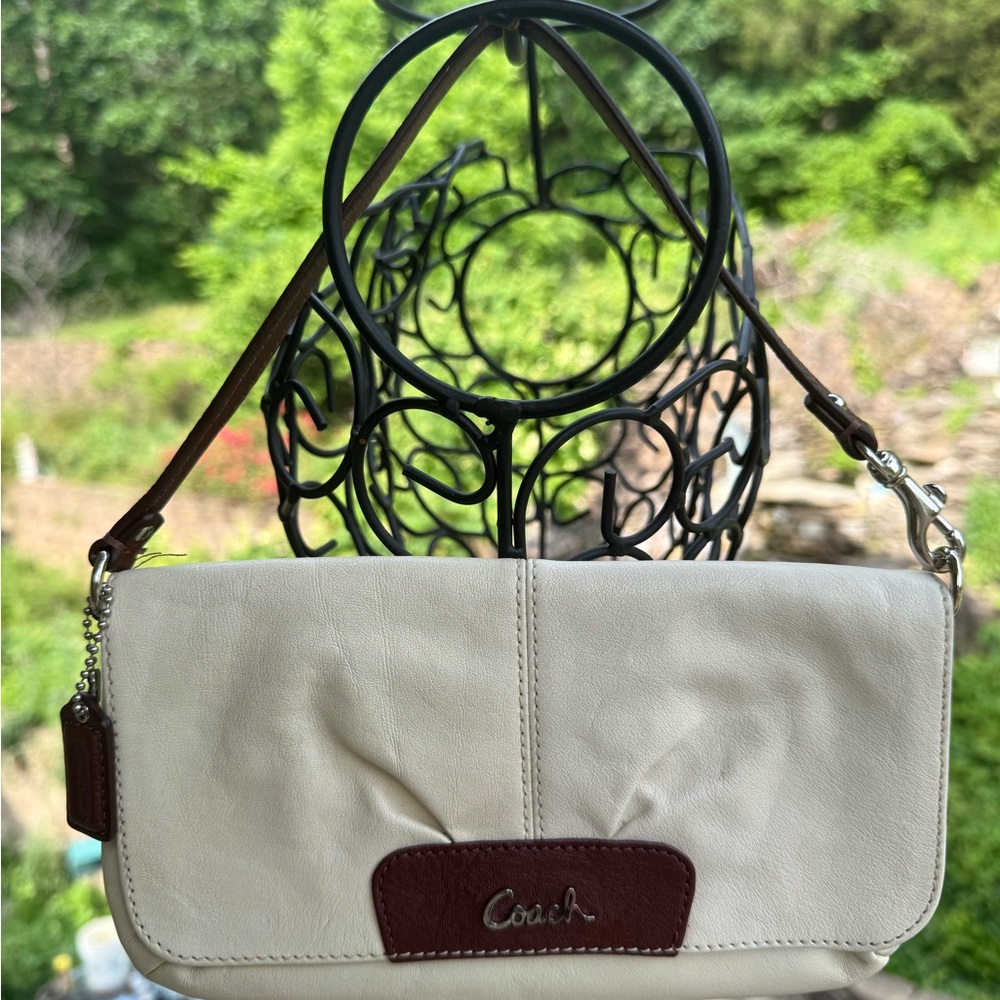 Coach Cream and Brown Clutch with Leather Trim